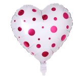 Balon Folie 48cm x 40cm, Formă de Inimă Albă cu Buline Roz