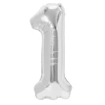 Balon Folie Cifra 1 40cm, Argintiu