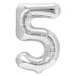Balon Folie Cifra 5 80cm, Argintiu