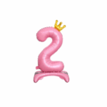 Balon Folie In Picioare Cifra 2 Cu Coroana 85cm, Roz Deschis