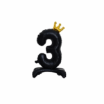 Balon Folie In Picioare Cifra 3 Cu Coroana 85cm, Negru