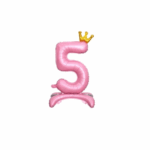Balon Folie In Picioare Cifra 5 Cu Coroana 85cm, Roz Deschis