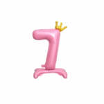 Balon Folie In Picioare Cifra 7 Cu Coroana 85cm, Roz Deschis