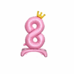 Balon Folie In Picioare Cifra 8 Cu Coroana 85cm, Roz Deschis
