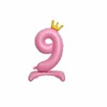 Balon Folie In Picioare Cifra 9 Cu Coroana 85cm, Roz Deschis