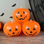 Balon Latex 28cm, Portocaliu cu Față de Dovleac Stralucitor, Set 3 Baloane
