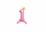 Balon Folie In Picioare Cifra 1 Cu Coroana 85cm, Roz Deschis - imagine 2