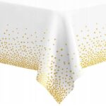 Față De Masă Din Folie Albă Cu Buline Confetti Aurii, 137×274 cm