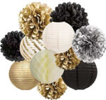 Ghirlanda Decorativa Pompoane si Rozete, Negru-Auriu