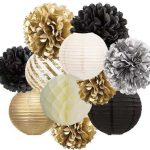 Ghirlanda Decorativa Pompoane si Rozete, Negru-Auriu