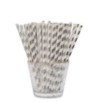 Paie De Hârtie Alb Cu Dungi Argintii, Set De 25 Bucăți