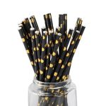 Paie De Hârtie Neagra Cu Buline Aurii, Set De 10 Bucăți