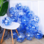 Set 10 Baloane din latex cu confetti albastru , 30 cm - imagine 3