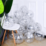 Set 10 Baloane din latex cu confetti argintii , 30 cm - imagine 3