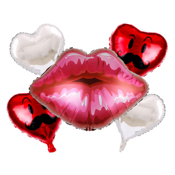 Set de 5 Baloane Folie "Kiss" și Inimioare