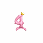 Balon Folie In Picioare Cifra 4 Cu Coroana 85cm, Roz Deschis