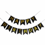 Banner Aniversar Negru si Auriu "Happy Birthday"