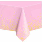 Față De Masă Din Folie Roz Cu Buline Confetti Aurii, 137×274 cm