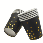 Pahare De Hârtie Neagra Cu Puncte Aurii, Set De 6 Bucăți