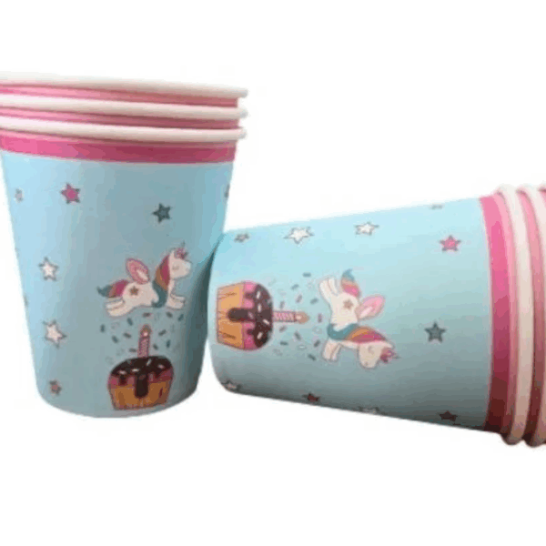 Pahare De Hârtie Tematică Unicorn, Set De 6 Bucăți