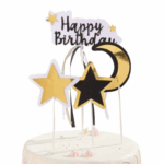 Topper Pentru Tort “Happy Birthday” , negru si auriu