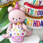 Balon Folie Ursulet Roz cu Tort ,,Happy Birthday,, 80x57