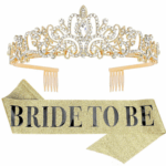 Set 2 piese Coronita si Banderola „Bride to be„ aurie
