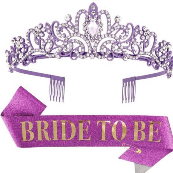 Set 2 piese Coronita si Banderola „Bride to be„ mov