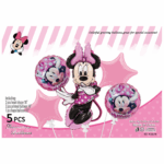 Set 5 Baloane Folie, Minnie Mouse ,rochita roz cu buline