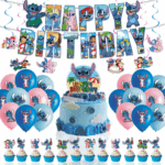 Set Petrecere Aniversara Stitch albastru cu benner „Happy Bhirthday„