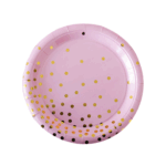 Farfurii De Hârtie Roz cu Buline Aurii, 23 cm, Set De 10 Bucăți
