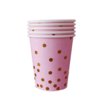 Pahare De Hârtie Roz cu Buline Aurii , Set 10 buc