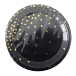 Farfurii De Hârtie Negre cu Buline Aurii, 18 cm, Set De 10 Bucăți