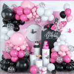 Arcada Baloane Nuante de Alb, Negru si Roz- 92 Buc