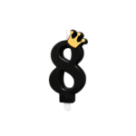 Lumânare Aniversară Numărul 8 , Neagră cu Coroană Aurie