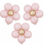 Balon folie cu flori de margarete roz pastel 51x43cm, Set 3 buc