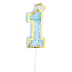 Topper tort „1 an” cu coroniță – albastru cu auriu