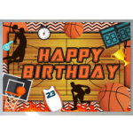 Banner Background aniversar baschet „Happy Birthday” – 120 x 70 cm, material textil