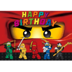 Banner Background aniversar „Happy Birthday” tematică Ninjago – 120 x 70 cm, material textil