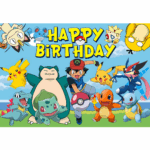 Banner Background aniversar „Happy Birthday” tematică Pokemon – 120 x 70 cm, material textil