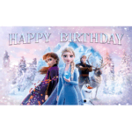 Banner Background aniversar „Happy Birthday” tematică Frozen – 120 x 70 cm, material textil