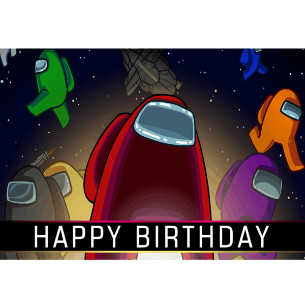Banner Background aniversar „Happy Birthday” tematică Among Us – 120 x 70 cm, material textil
