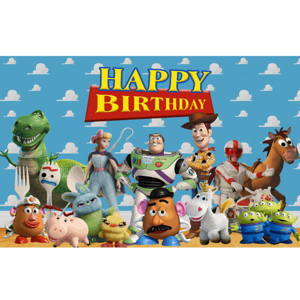 Banner Background aniversar „Happy Birthday” tematică Toy Story – 120 x 70 cm, material textil