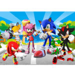 Banner Background aniversar „Happy Birthday” tematică Sonic – 120 x 70 cm, material textil