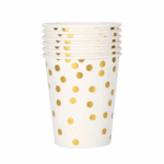 Pahare De Hârtie Albe cu Buline Aurii , Set 10 buc