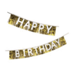 Banner Aniversar ,,Happy Bhirthday cu Franjuri Aurii 300 x 20cm