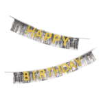 Banner Aniversar ,,Happy Bhirthday cu Franjuri Argintii 300 x 20cm