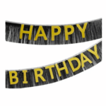 Banner Aniversar ,,Happy Bhirthday cu Franjuri Negrii 300 x 20cm