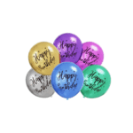 Set 6 Baloane Latex „Happy Birthday” – 30 cm, Cromat, Culori Mixte