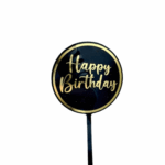 Topper tort rotund Negru & Auriu „Happy Birthday” – elegant și rafinat